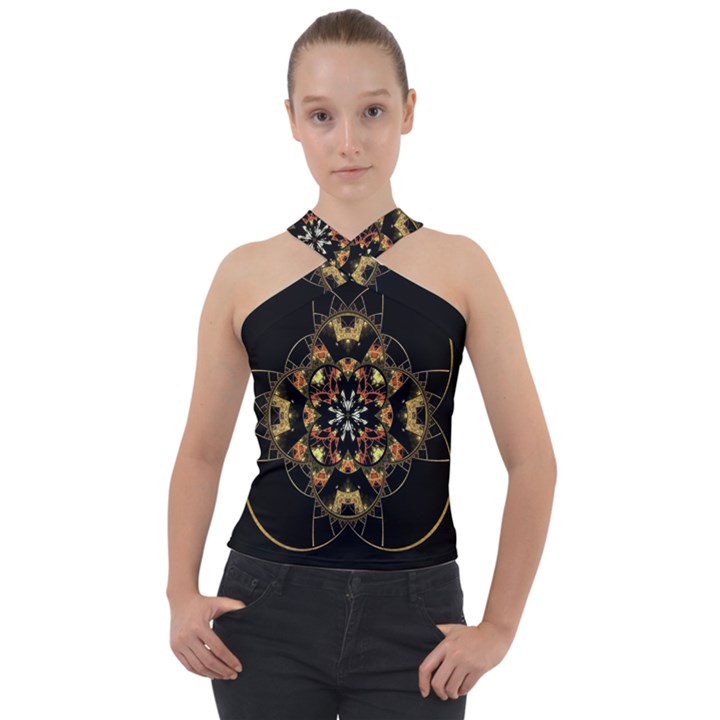 Fractal Stained Glass Ornate Cross Neck Velour Top