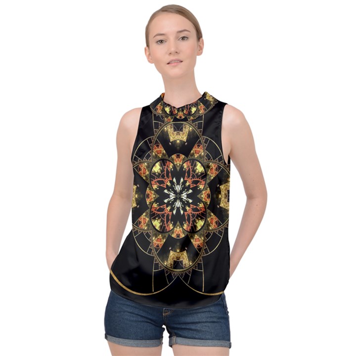 Fractal Stained Glass Ornate High Neck Satin Top