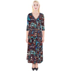 Stained Glass Mosaic Abstract Quarter Sleeve Wrap Maxi Dress by Sapixe