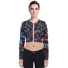 Stained Glass Mosaic Abstract Long Sleeve Zip Up Bomber Jacket by Sapixe