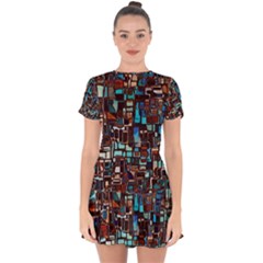 Stained Glass Mosaic Abstract Drop Hem Mini Chiffon Dress by Sapixe