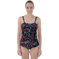 Stained Glass Mosaic Abstract Twist Front Tankini Set by Sapixe