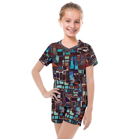 Stained Glass Mosaic Abstract Kids  Mesh Tee And Shorts Set by Sapixe