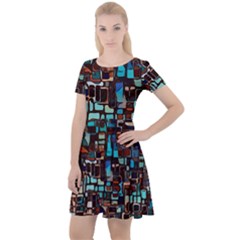 Stained Glass Mosaic Abstract Cap Sleeve Velour Dress 