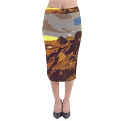 Scotland Monti Mountains Mountain Velvet Midi Pencil Skirt by Sapixe