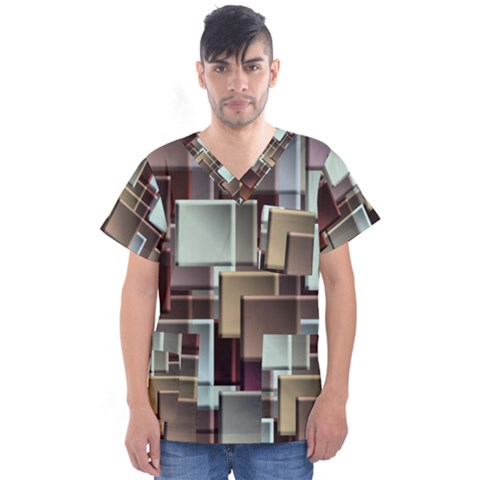 Texture Artwork Mural Murals Art Men s V-neck Scrub Top by Sapixe