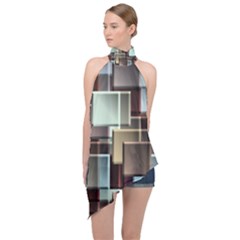 Texture Artwork Mural Murals Art Halter Asymmetric Satin Top by Sapixe