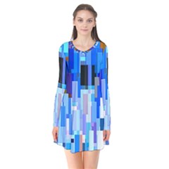 Color Colors Abstract Colorful Long Sleeve V-neck Flare Dress by Sapixe