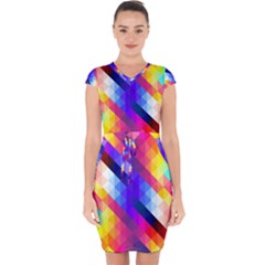 Abstract Background Colorful Pattern Capsleeve Drawstring Dress 