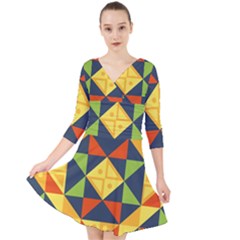 Background Geometric Color Quarter Sleeve Front Wrap Dress