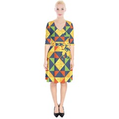 Background Geometric Color Wrap Up Cocktail Dress by Sapixe