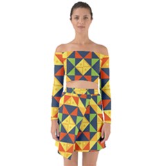 Background Geometric Color Off Shoulder Top With Skirt Set by Sapixe