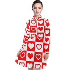 Background Card Checker Chequered Long Sleeve Chiffon Shirt Dress