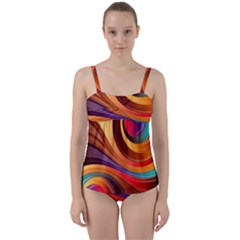 Abstract Colorful Background Wavy Twist Front Tankini Set by Sapixe