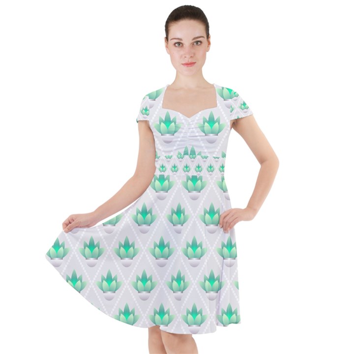 Plant Pattern Green Leaf Flora Cap Sleeve Midi Dress