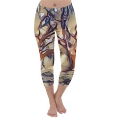 Tree Forest Woods Nature Landscape Capri Winter Leggings  by Sapixe