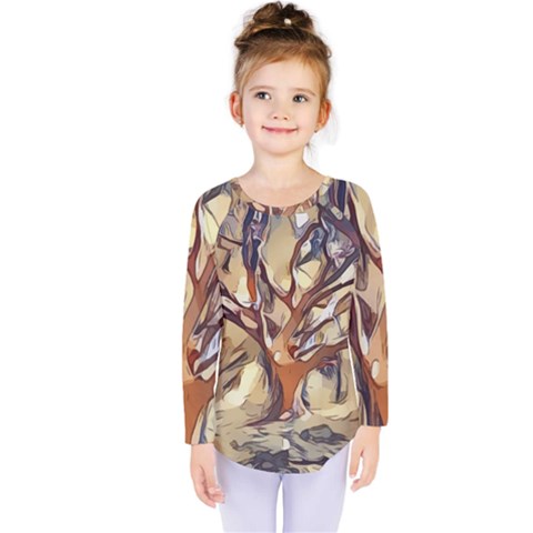 Tree Forest Woods Nature Landscape Kids  Long Sleeve Tee by Sapixe