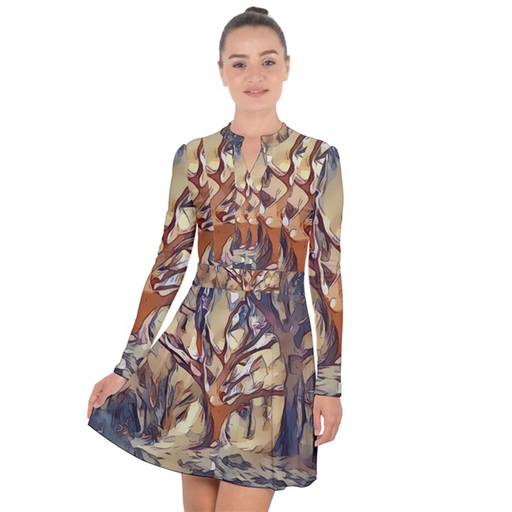 Tree Forest Woods Nature Landscape Long Sleeve Panel Dress