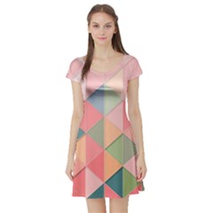 Background Geometric Triangle Short Sleeve Skater Dress