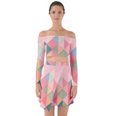 Background Geometric Triangle Off Shoulder Top With Skirt Set by Sapixe