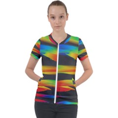 Colorful Background Short Sleeve Zip Up Jacket by Sapixe