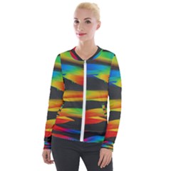 Colorful Background Velour Zip Up Jacket