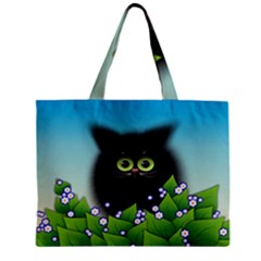 Kitten Black Furry Illustration Zipper Mini Tote Bag by Sapixe