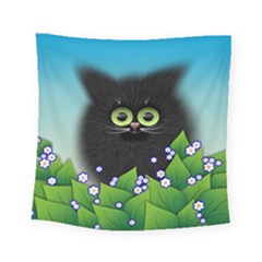 Kitten Black Furry Illustration Square Tapestry (small) by Sapixe