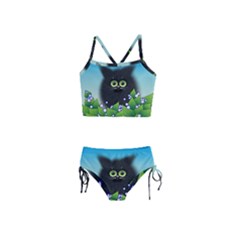 Kitten Black Furry Illustration Girls  Tankini Swimsuit by Sapixe