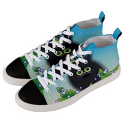 Kitten Black Furry Illustration Men s Mid-top Canvas Sneakers by Sapixe