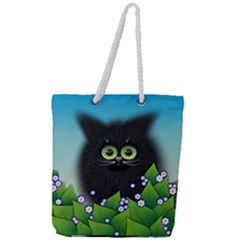 Kitten Black Furry Illustration Full Print Rope Handle Tote (large) by Sapixe