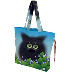 Kitten Black Furry Illustration Drawstring Tote Bag by Sapixe