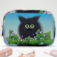 Kitten Black Furry Illustration Make Up Pouch (small) by Sapixe