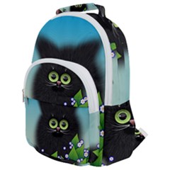 Kitten Black Furry Illustration Rounded Multi Pocket Backpack