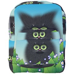 Kitten Black Furry Illustration Full Print Backpack by Sapixe