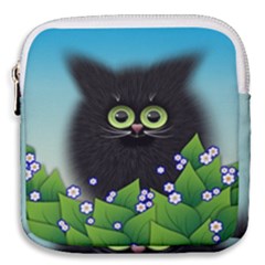 Kitten Black Furry Illustration Mini Square Pouch by Sapixe