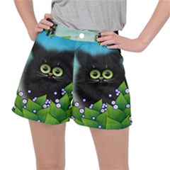 Kitten Black Furry Illustration Ripstop Shorts by Sapixe