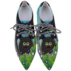 Kitten Black Furry Illustration Pointed Oxford Shoes by Sapixe