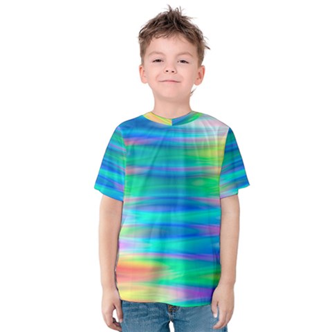 Wave Rainbow Bright Texture Kids  Cotton Tee by Sapixe