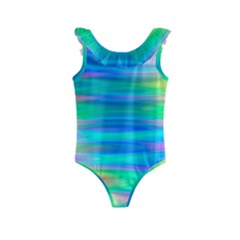 Wave Rainbow Bright Texture Kids  Frill Swimsuit by Sapixe