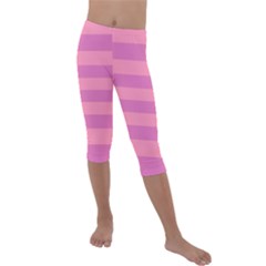 Pink Stripes Striped Design Pattern Kids  Lightweight Velour Capri Leggings  by Sapixe