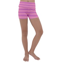 Pink Stripes Striped Design Pattern Kids  Lightweight Velour Yoga Shorts by Sapixe