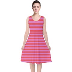 Stripes Striped Design Pattern V-neck Midi Sleeveless Dress  by Sapixe