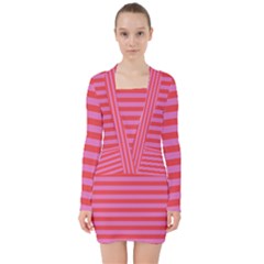 Stripes Striped Design Pattern V-neck Bodycon Long Sleeve Dress by Sapixe