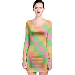 Checkerboard Pastel Squares Long Sleeve Bodycon Dress by Sapixe