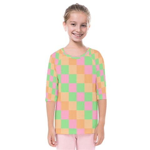 Checkerboard Pastel Squares Kids  Quarter Sleeve Raglan Tee by Sapixe