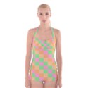 Checkerboard Pastel Squares Boyleg Halter Swimsuit  View1