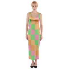 Checkerboard Pastel Squares Fitted Maxi Dress by Sapixe