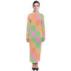 Checkerboard Pastel Squares Turtleneck Maxi Dress by Sapixe