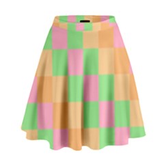 Checkerboard Pastel Squares High Waist Skirt by Sapixe